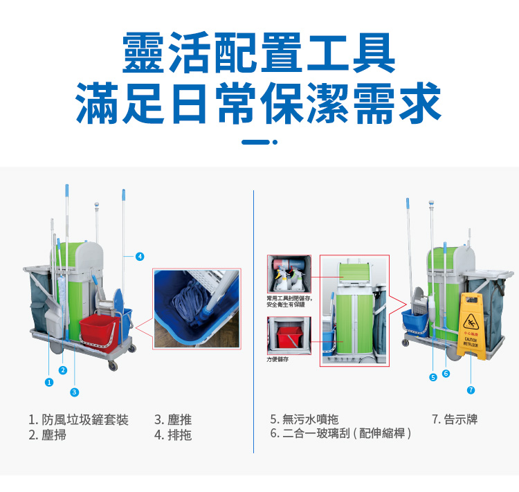 CT施達 清潔服務手推車  配趟門儲物箱 捲簾頂蓋 - Cleanic Cleaning Equipment